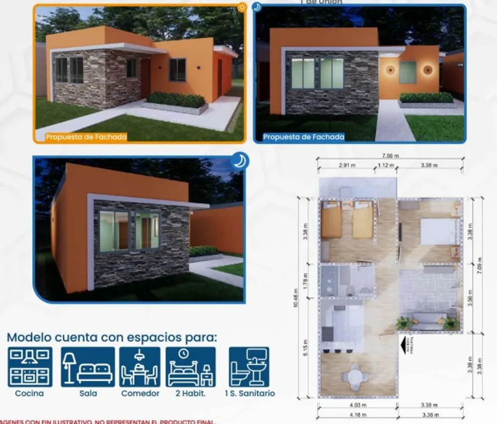Propuesta de fachada del Modelo Laiz y plano de distribución